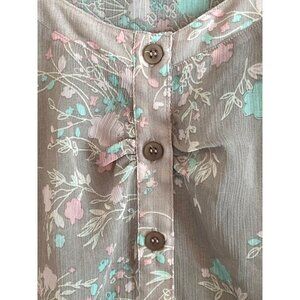 Torrid Blouse Gray Pink Teal Floral Button Front Tie Sheer Top Women 3